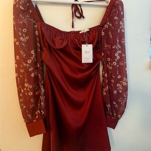 NWT - Danielle Bernstein Maroon, Size 0 Sheer Long Sleeves/Fall Party Dress